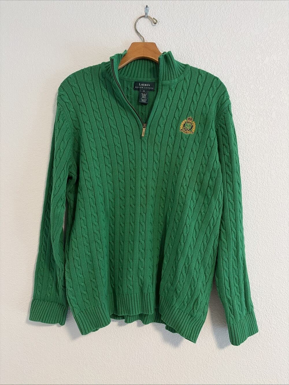 NEW Green M Womens Ralph Lauren Green Label Cotton Sweater Cable knit Pullover